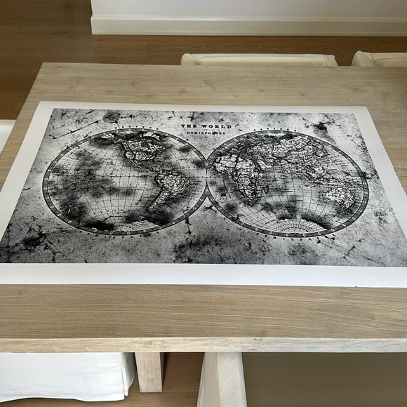 World Map Wall Art. Hemispheres Contrast World Map Wall Art 24x36 in - Picture 2 of 8